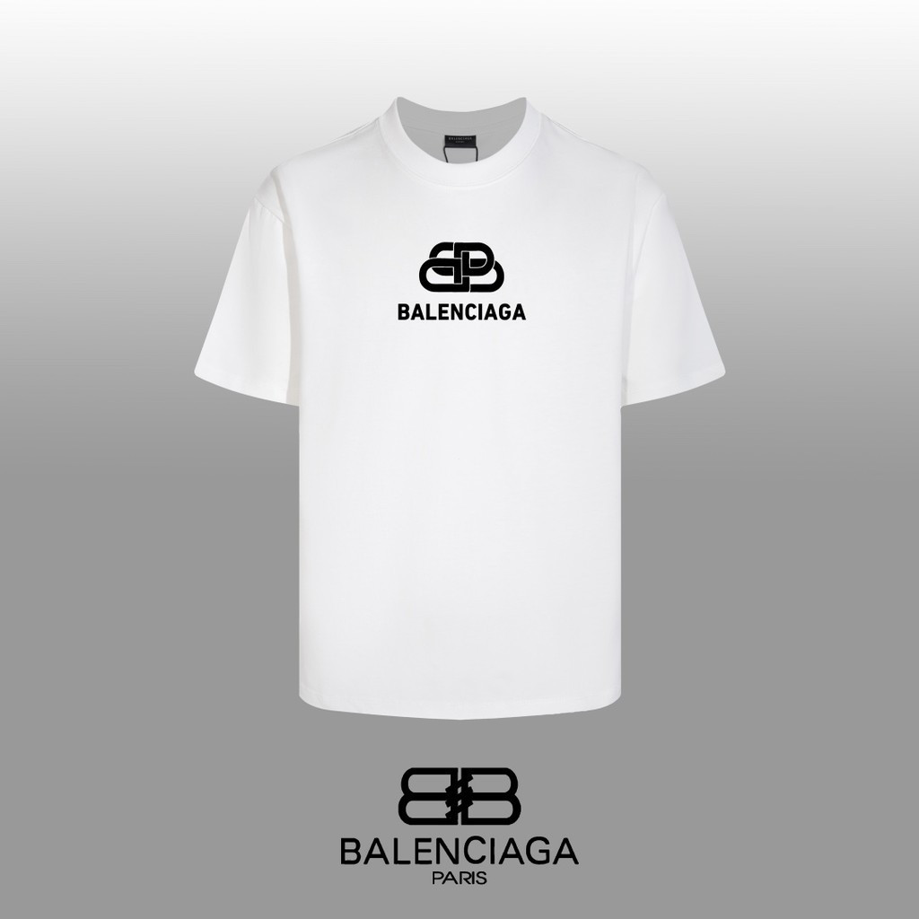 BALENCIAGA/BALENCIAGA ต้นฤดูใบไม้ผลิสไตล์ใหม่เสื้อยืดแขนสั้นผู้ชายผู้หญิงคู่สไตล์รอบคอสบายๆขนาดใหญ่เ