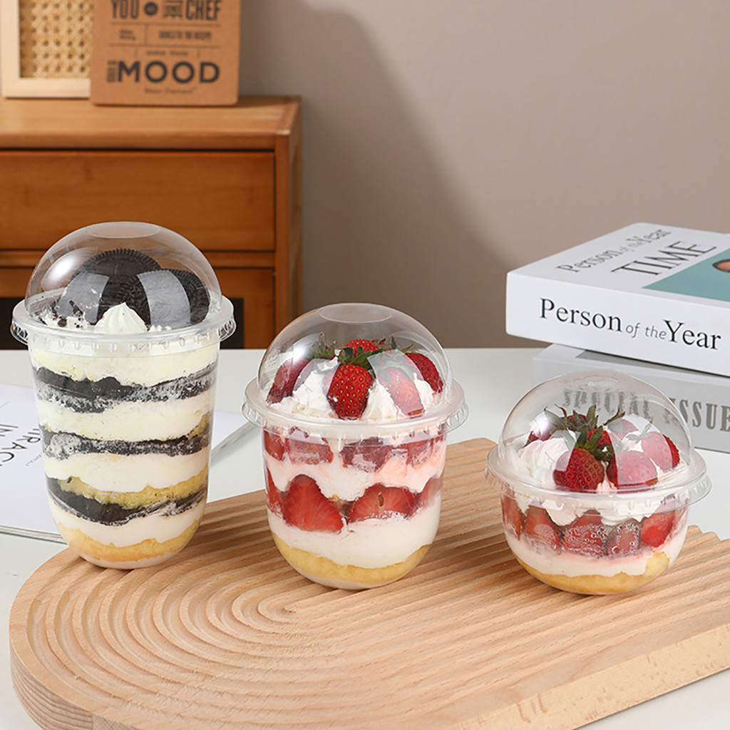 50PCS Disposable Transparent Plastic Cups with Lids Spoon Milk Tea Dessert Cups Fruit Juice Sand Ice