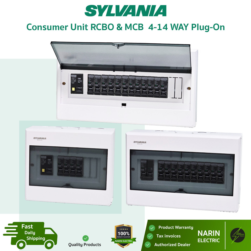 SYLVANIA ตู้คอนซูมเมอร์ | RCBO (กันดูด) / MCB | 40A 50A 63A | (เมนพร้อมลูก) ปลั๊กออน 4-14 ช่อง
