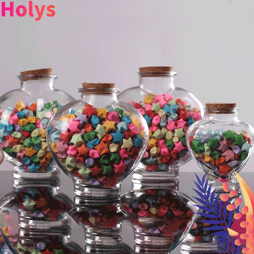 HOLYS Wishing Bottle, Craft Peach Heart Shape Origami Stars Glass Bottle, Creative Storage Bottle fo