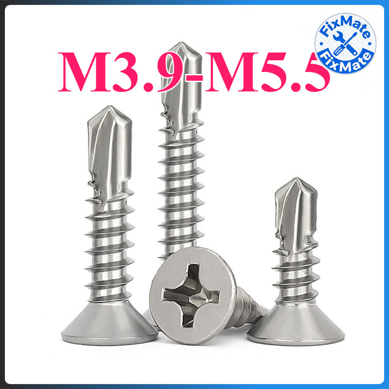 น็อต สกรู หัวเตเปอร์ แฉกF+ สแตนเลส304 ปลายสว่าน M3.9-M5.5 Flat Head Phillip Self Drilling Screw SUS3