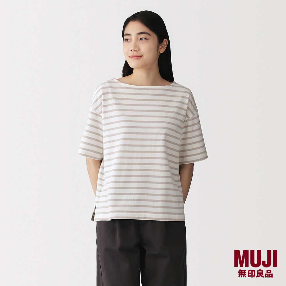 MUJI Ladies เสื้อยืด 2 ชั้น Jersey Boat Neck S/Slv