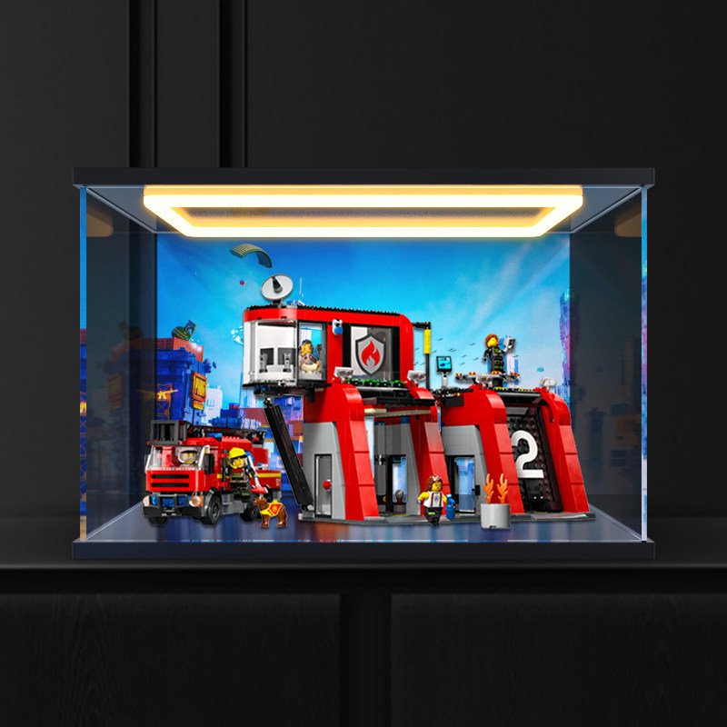 [กล่องแสดงโมเดล] เหมาะสําหรับ ที่ สูง เมือง ชุด 60414 สถานีดับเพลิงที่ทันสมัยอาคารบล็อกประเภทแสงสามา