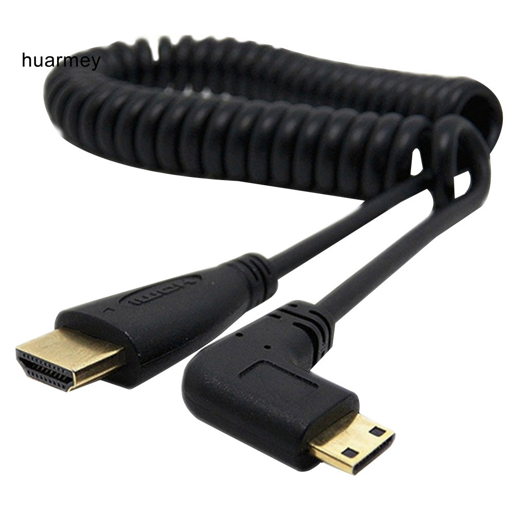 HUARMEY Mini HDMI เข้ากันได้กับ HDMI ชาย 90 องศามุมขวาอะแดปเตอร์ฤดูใบไม้ผลิสําหรับ SLR PC