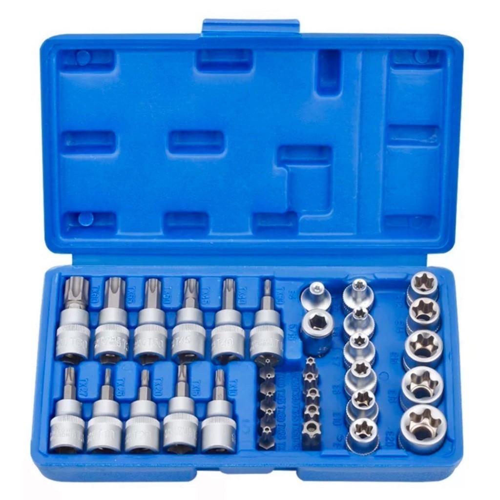 34 ชิ้น 3/8" ชุดลูกบล็อก รวมลูกบล็อกเดือยโผล่ E + Torx ลูกบล็อกดาว ลูกบล็อกหกเหลี่ยม ลูกบล็อกหัวจีบ เหมาะกับงานช่าง รถยน