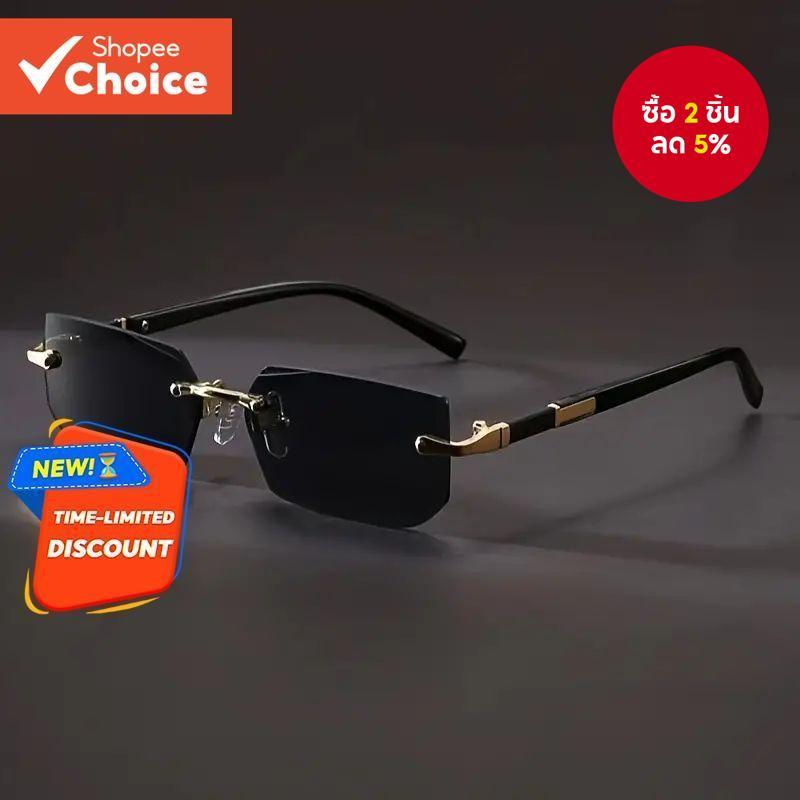 Retro Frameless สี่เหลี่ยมผืนผ้า Su nglasses - เลนส์ใสสีลูกกวาดสําหรับผู้หญิงและผู้ชาย