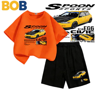 【จัดส่งไทย】2ชิ้น BOB ชุดเด็กชาย เซ็ตเด็ก รถแข่ง Tokyo Racing แขนสั้น ผ้าใยผสม ใส่สบาย Boys T-Shirt Set#20