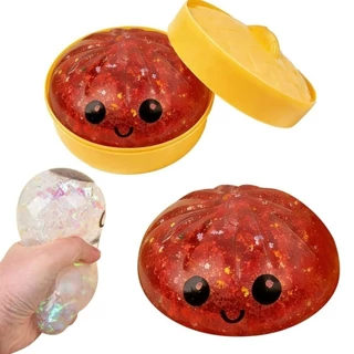 CHILDJOYLYN กล่องเกี๊ยว ของเล่นสกุชชี่, กลิตเตอร์พร้อมหม้อนึ่ง ซาลาเปายัดไส้นึ่ง Squishy Pinch Le, Soft Slow Resilience Fidget ความเครียดบรรเทา Sensory Ball เครื่องมือผ่อนคลาย