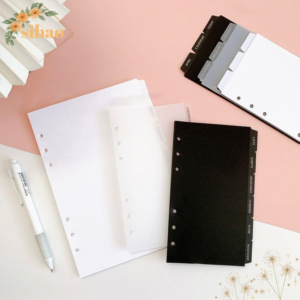 SIBAO Separator Paper Index, A5 A6 Transparent Page Classification Separator, Stationery Black White