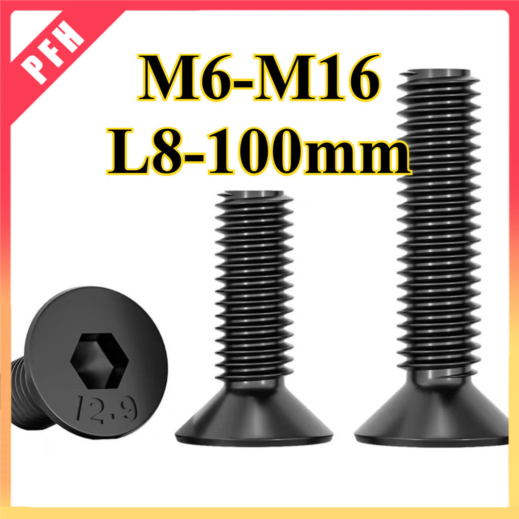 เกรด 12.9 High Strength Countersunk Head สกรูหกเหลี่ยมสกรูหัวแบนสลักเกลียวหกเหลี่ยม M6/M8/10/M12/M16 * L8-100mm (ZH-PFH)