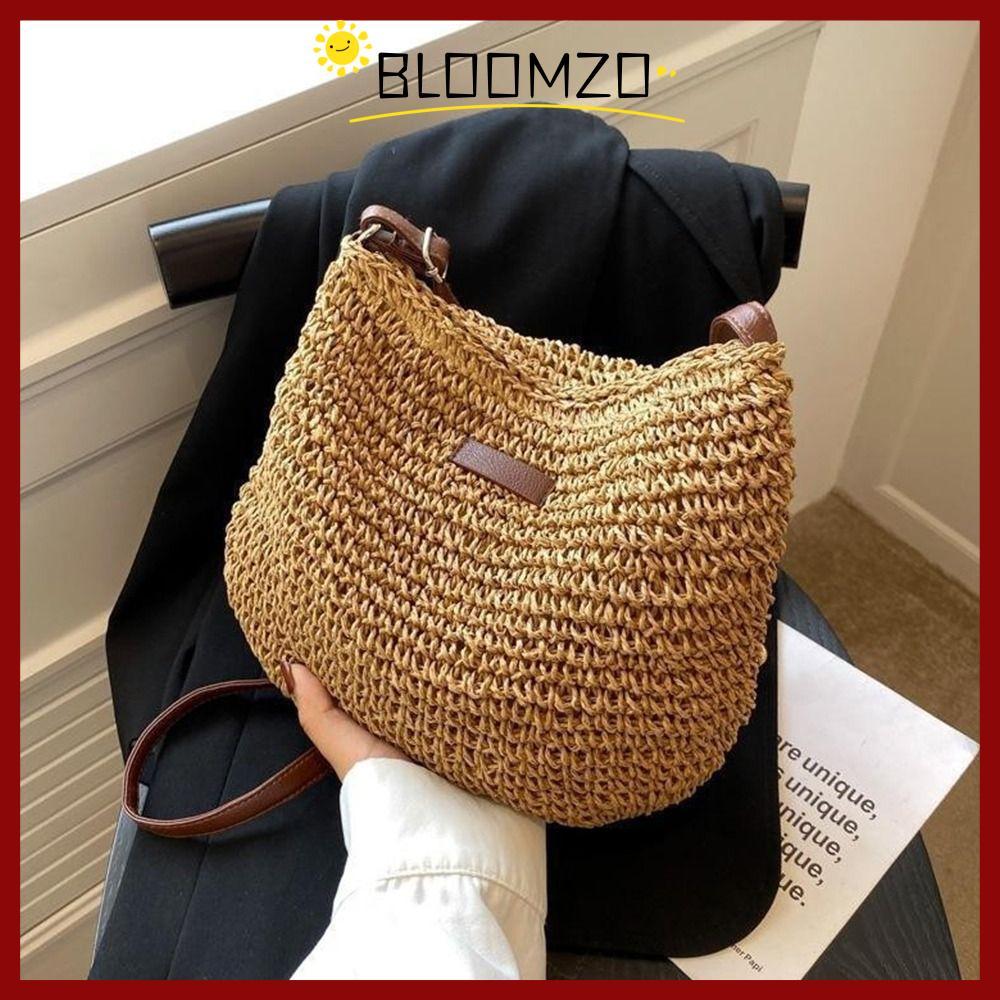 in stockBLOOMZO กระเป๋าสานฟาง Travel Women Ladies Straw กระเป๋าถัก