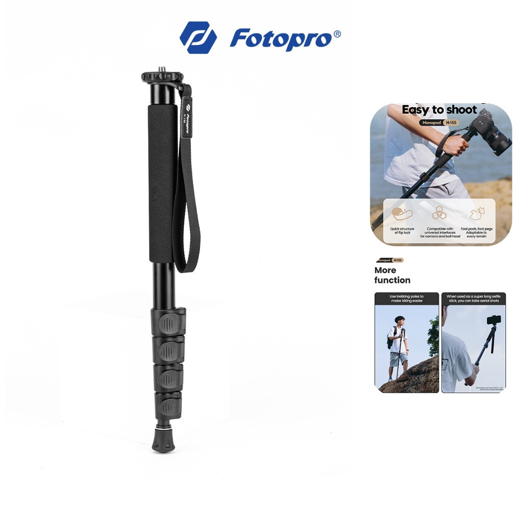 Fotopro N-155 II Professional Flip-Lock Monopod สําหรับกล้อง DSLR/กระจก,อลูมิเนียมขาตั้งกล้องสําหรับ Vlog/การถ่ายภาพกลางแจ้ง/การถ่ายภาพคอนเสิร์ต