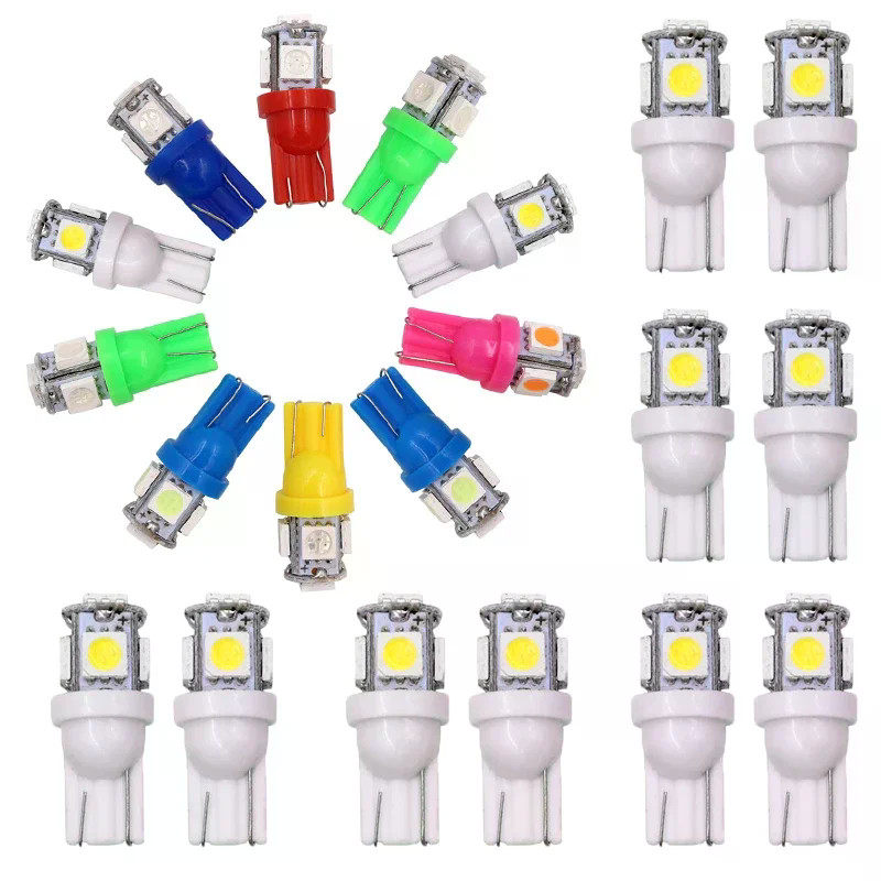 10 ชิ้น T10 LED W5W 5050 5SMD 12 โวลต์ LED ภายในรถป้ายทะเบียนหลอดไฟเปิดโคมไฟ 5w5 t10 สีขาวสีแดงสีเหล