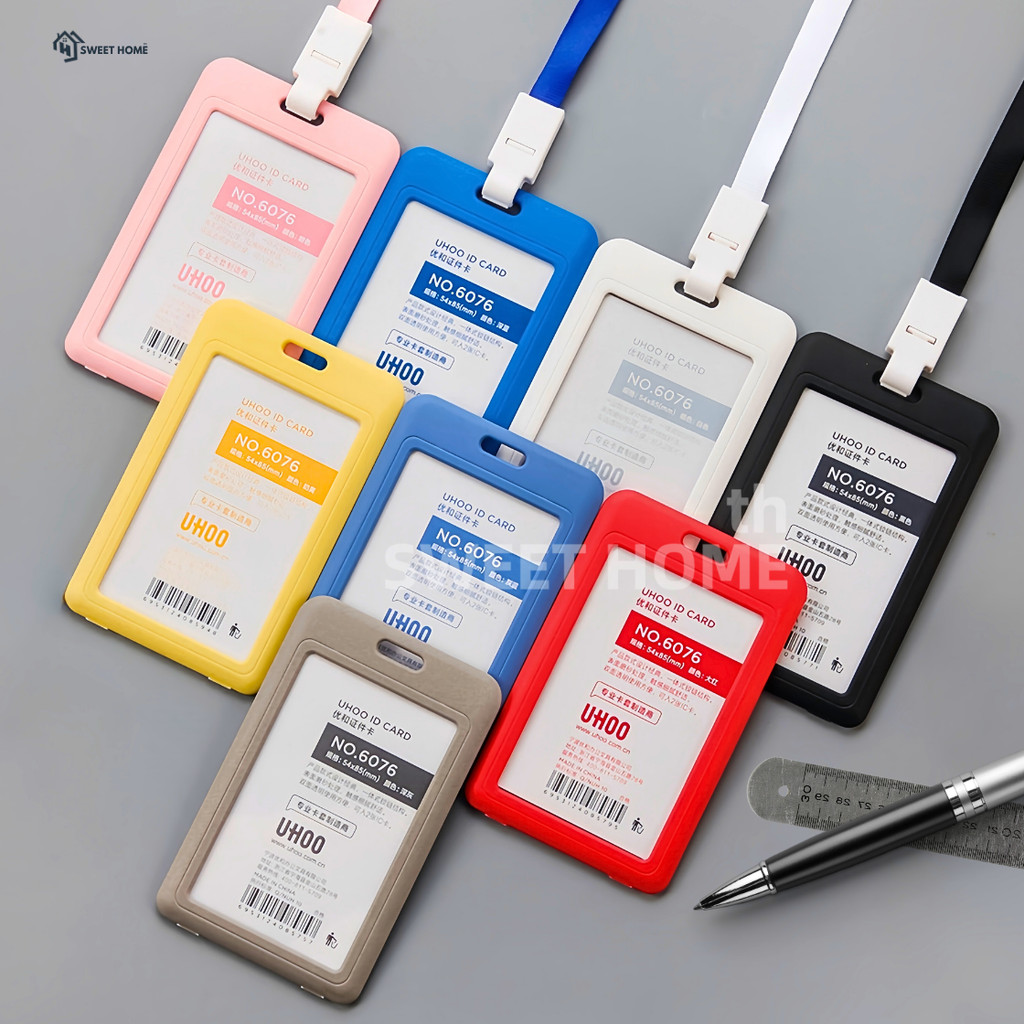 กรอบใส่บัตรแนวตั้ง/แนวนอน พร้อมสาย มีให้เลือกหลายสี ป้ายห้อยบัตรและสายคล้องคอ