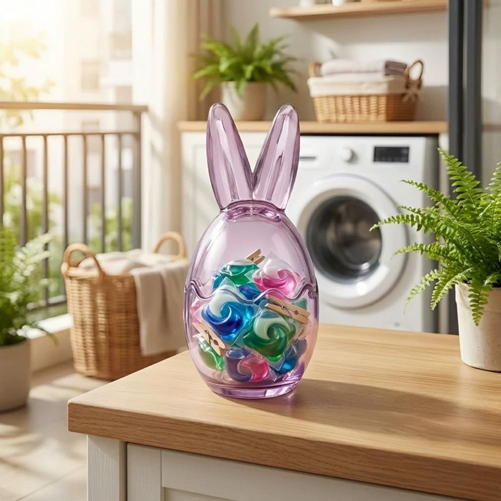 Minimalist Rabbit-Shaped Glass Candy Jar สําลีและไม้จิ้มฟันคอนเทนเนอร์ตกแต่ง P4F9
