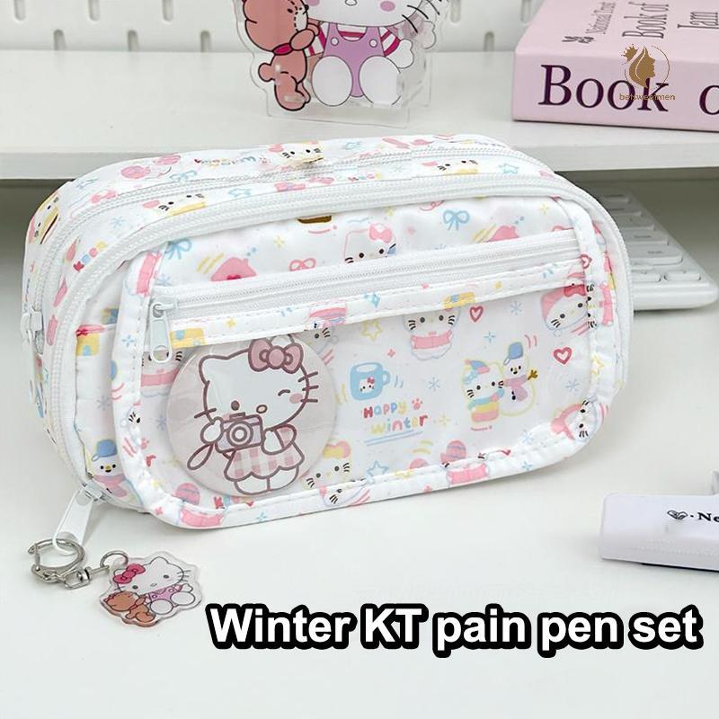 [PE] การ์ตูนน่ารัก Sanrio Hello Kitty กล่องดินสอหลายชั้นกระเป๋าถือ KT Cat กระเป๋าเก็บความจุขนาดใหญ่กระเป๋าเครื่องเขียนนักเรียนของขวัญ TH