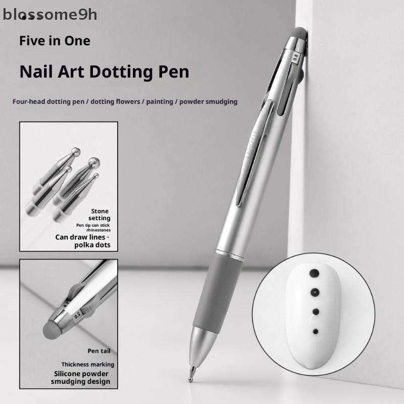 Blossome9h 4in1 เล็บ Dotting ปากกาเล็บ Dotting เครื่องมือในปากกาลูกลื่นออกแบบเล็บ Tip Dot Paint ชุดแ