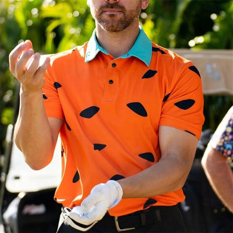 2026 แฟชั่น Mens Golf เสื้อโปโลลําลองฤดูร้อนแขนสั้น 3D พิมพ์ปกปุ่มเสื้อโปโลหลวม Breathable Tees Tops YC9D