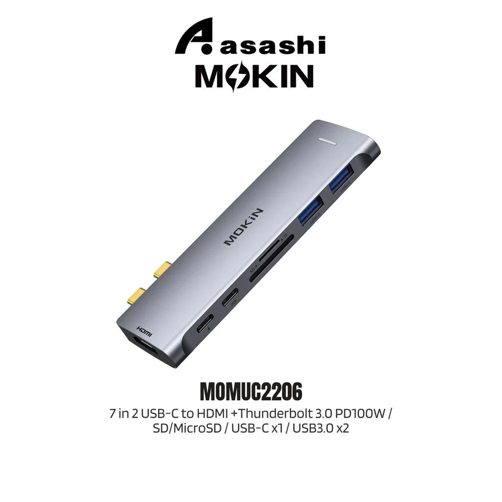 MONOKIN MOMUC2206 7 in 2 M*cBo-0k USB-C to HDMI +Thunderbolt 3.0 PD100W / SD/MicroSD / USB-C x1 / US