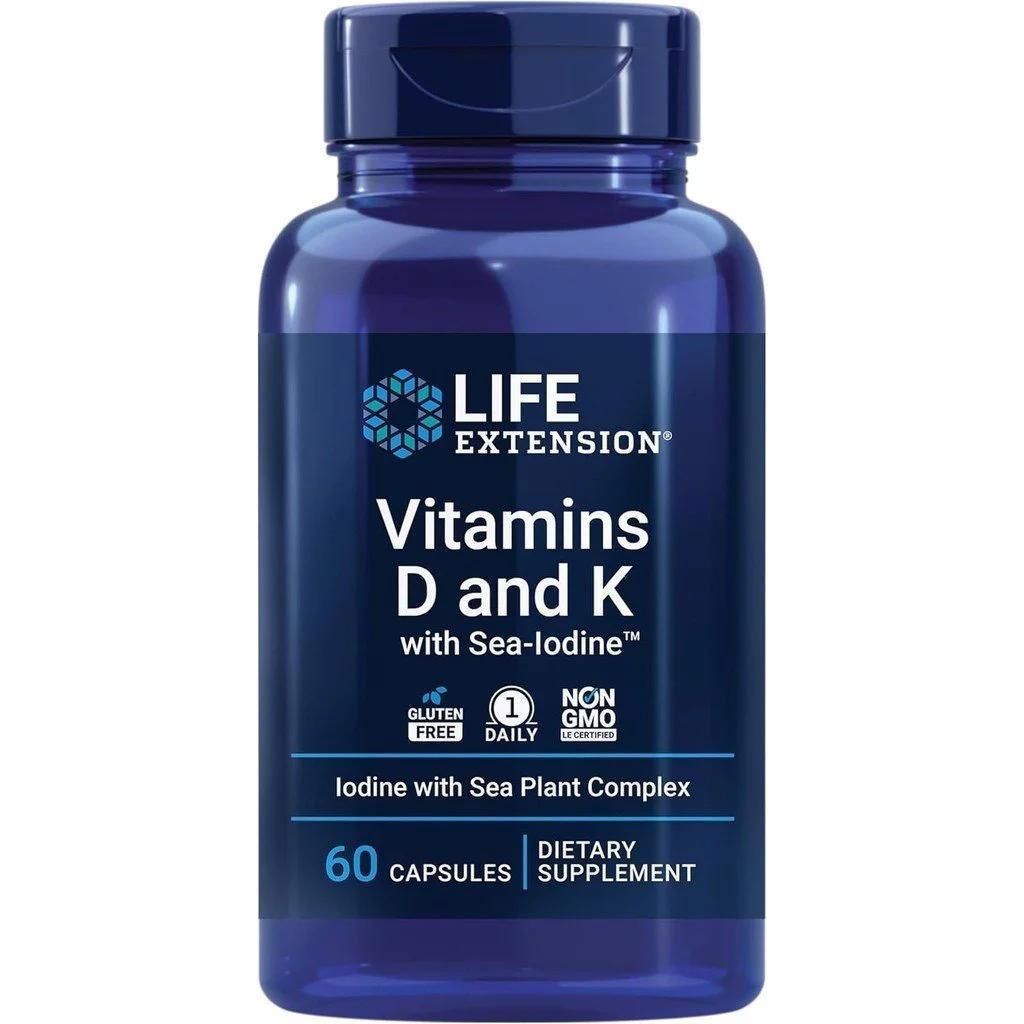 vitamin K1 and K2 Vitamins D and K with Sea-Iodine, vitamin D3 Life Extension