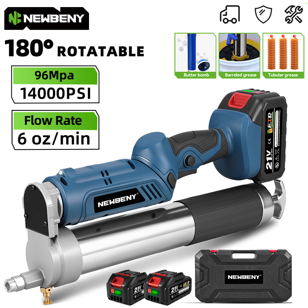 NewBeny 2-in-1 ปืนจาระบีไฟฟ้า 14000PSL 96Mpa แรงดันสูงรถน้ํามันหล่อลื่นการบํารุงรักษารถยนต์สําหรับ makita 21V แบตเตอรี่ pin