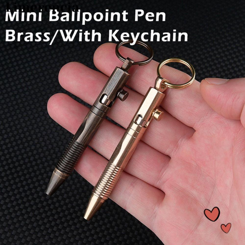 LIMERENCIA Mini Ballpoint Pen, Brass with Keychain Pocket Pen, Portable Gel Pen School Office