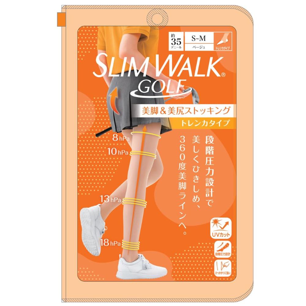 [Slim Walk Golf] Beige, M-L, Leg- and Butt-Shaping Stockings, Firming, Pip for GOLF, Compression Sto