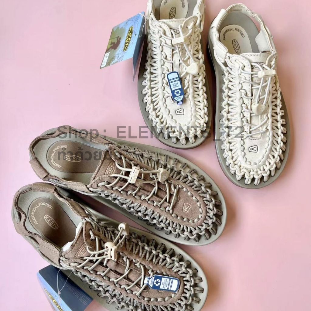 Keen Uneek ของแทั (สีครีม) รองเท้าแตะกีฬากลางแจ้ง ทำด้วยมือ 100% ระบายอากาศได้ดี ใส่ได้ทั้งชายและหญิ