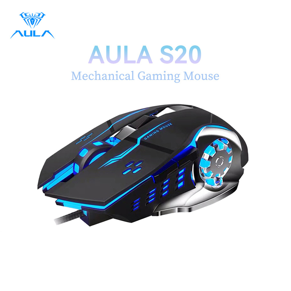 AULA S20 เมาส์เล่นเกม แบบใช้สาย USB มีไฟ LED สำหรับคอมพิวเตอร์ พีซี แล็บท็อป (สีดำ/สีขาว)