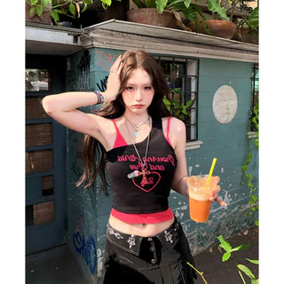 💖Bonnie💖เสื้อกล้าม ดีเทลแต่งสองชั้น ผ้าเนื้อนุ่ม สกีนตัวอักษร เสริมฟองน้ำ เข้ารูป เสื้อผู้หญิง ใส่สบาย