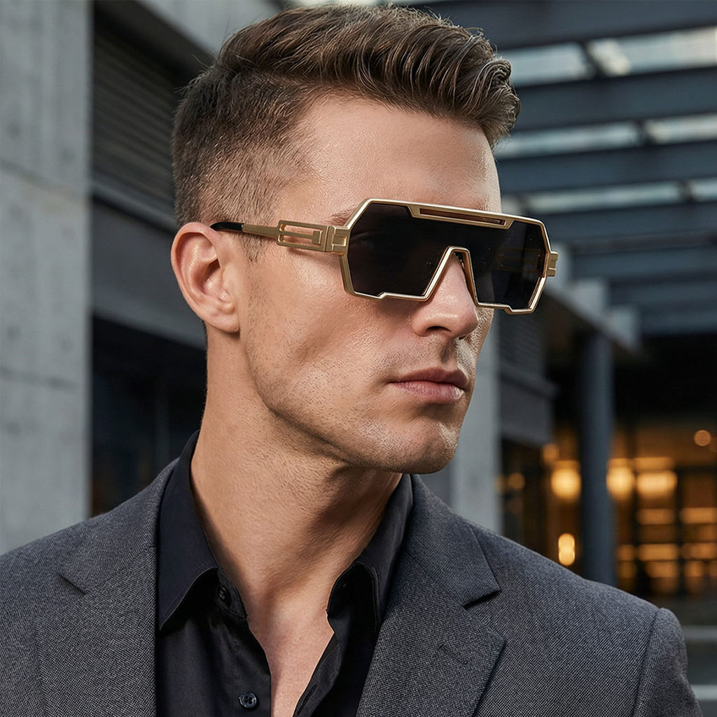 Functional Style Niche Mechanical Sense แว่นกันแดด UV400 Anti-Ultraviolet Conjoined Cyberpunk Future