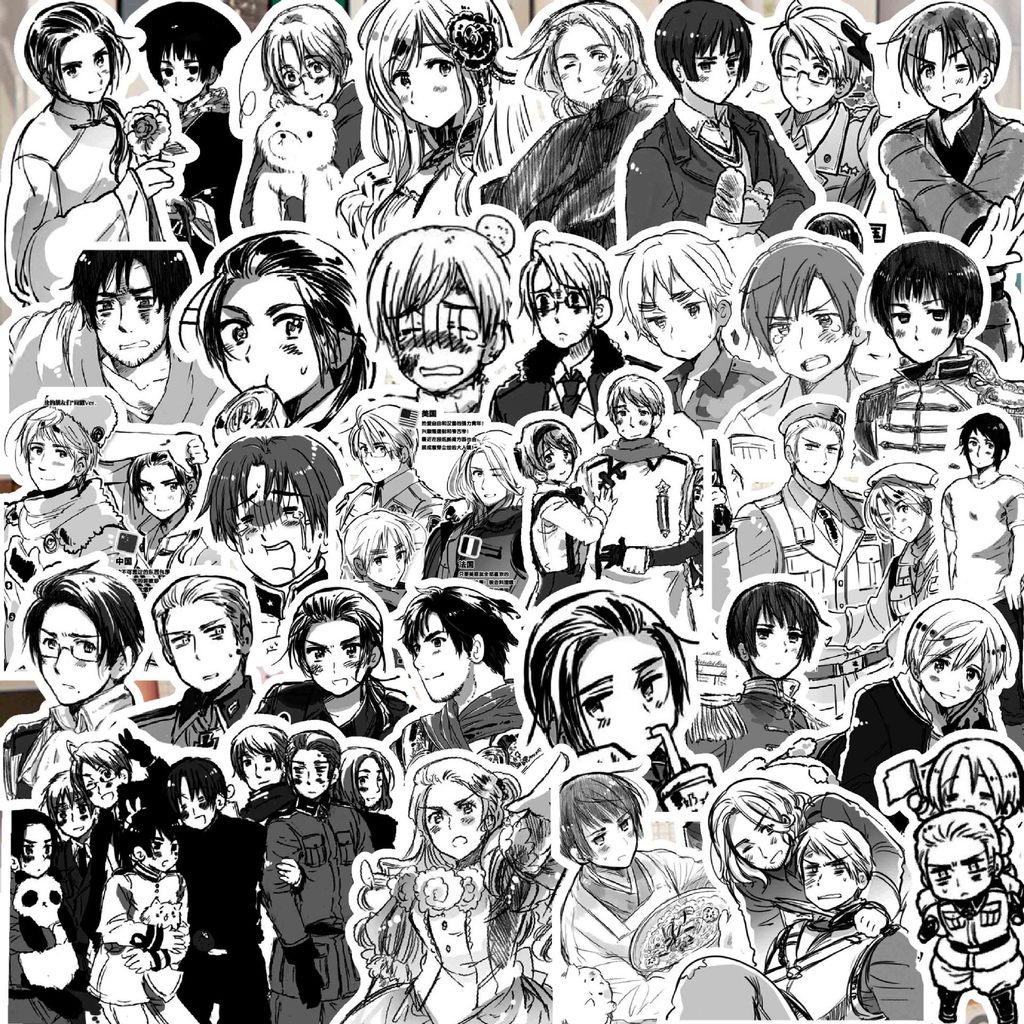 223 ชิ้นสติกเกอร์ Hetalia สีดําสีขาวการ์ตูนญี่ปุ่น Merchandise Wang Yao Arthur Francis อิตาเลี่ยนทุกวันตกแต่งคู่มือ