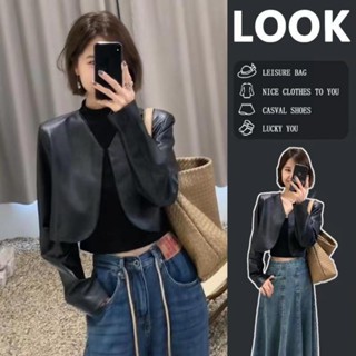 เสื้อแจ็คเก็ตหนังสั้นแฟชั่นใหม่สำหรับผู้หญิง ชุดออกงานมอเตอร…