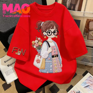 COD✅ (จัดส่งในกรุงเทพฯ) MAO Shop เสื้อยืด oversize เสื้อเท่ๆ "FIN girl"ไม่หดตัว เสื้อแฟชั่นใ เกาหลีสไตล์ พิมพ์ลาย