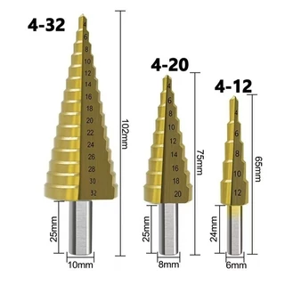 A&D ดอกสว่าน ทรงเจดีย์ ดอกสว่านเจดีย์ 3 ดอก (3 ชิ้น) ชุบไทเทเนี่ยม HSS 3 in 1 ขนาด 4-32 mm