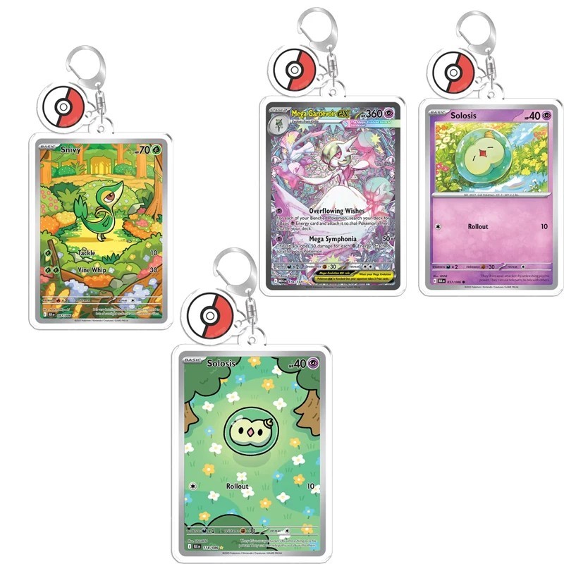 Pokemon พวงกุญแจการ์ดอะคริลิค Mica Snivy Gardevoir Lucario Bulbasaur Solosis กระเป๋าเป้สะพายหลังตกแต