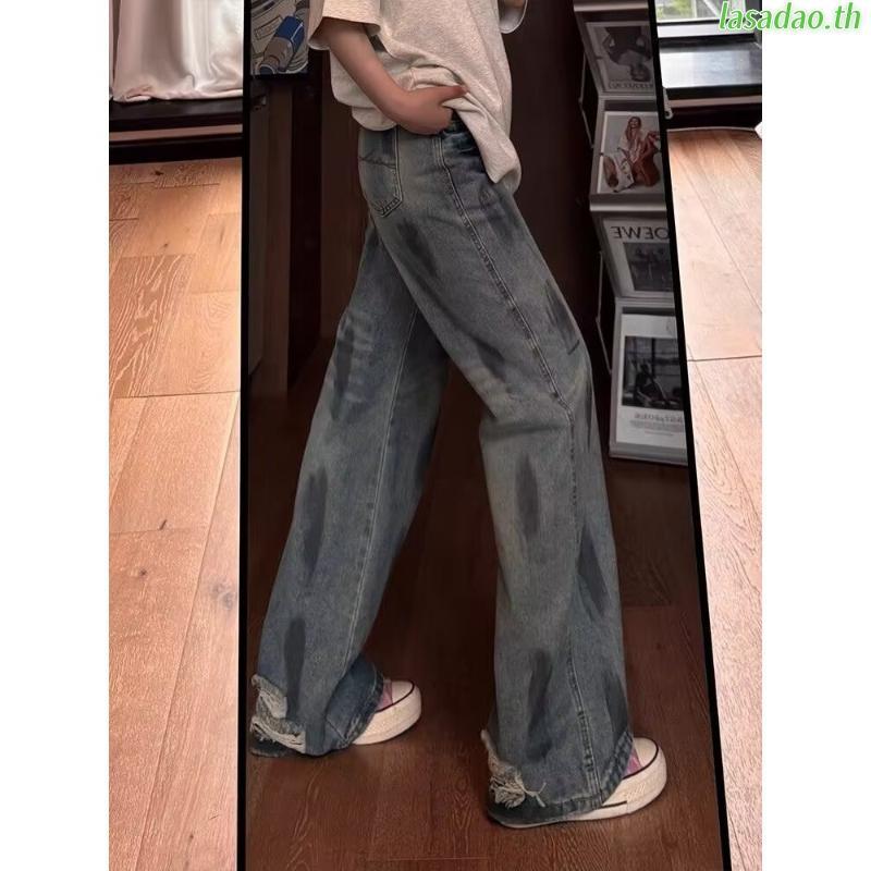 PTJ30299 กางเกงยีนส์ PROMTHONG ทรง Barrel ดีเทลสีเลอะปักโลโก้