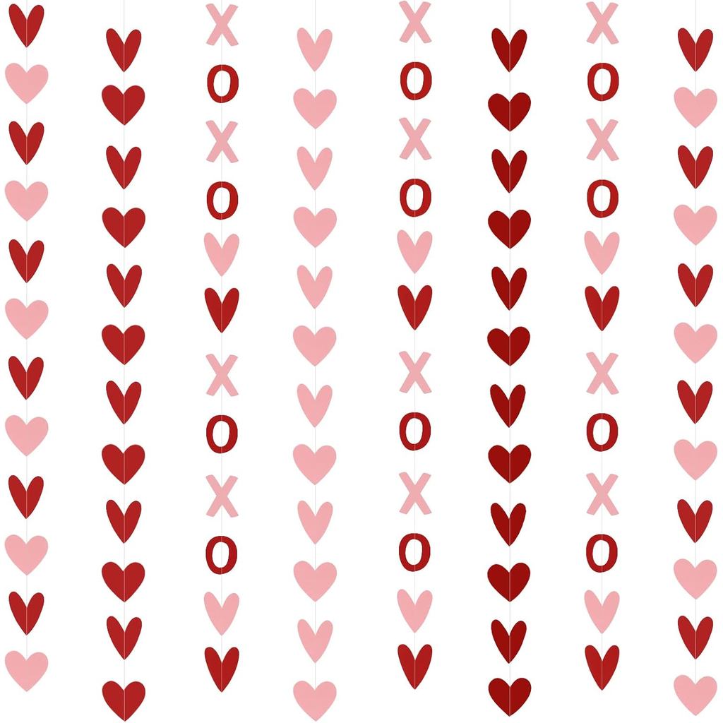 8 ชิ้น Valentites XOXO Garland XOXO แบนเนอร์สีแดงและสีชมพู, Valeninetes แขวนหัวใจ Garland ตกแต่งสําห