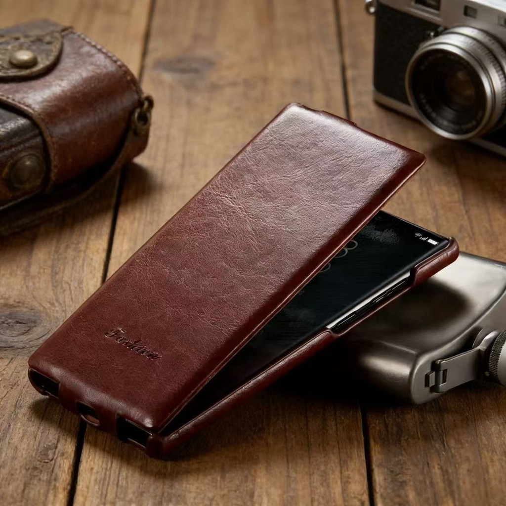 เคสหนังแท้สําหรับ Samsung Galaxy S26 Ultra S25 Edge S24 S22 Plus 5G ธุรกิจขึ้นและลงป้องกันหน้าจอ Ful