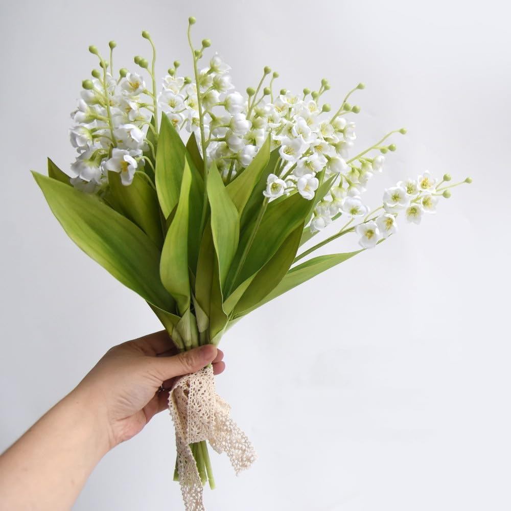 NatureMan 6 สาขา Lily of The Valley ดอกไม้ประดิษฐ์, จําลอง Lily of The Valley ดอกไม้ผ้าไหม,ช่อดอกไม้