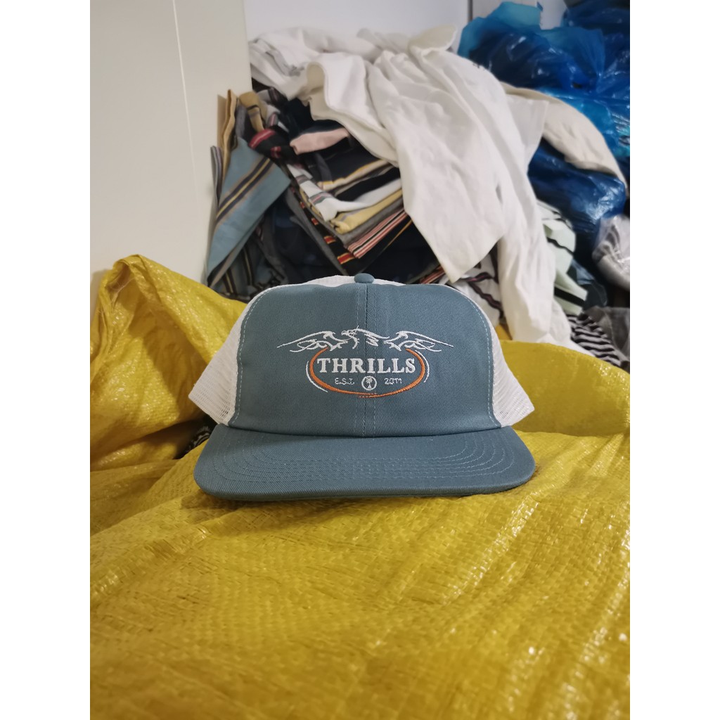 Thrills American Skateboard Surfing Street Tooling Retro Design Color Matching Mesh Hat Flat Brim Ha