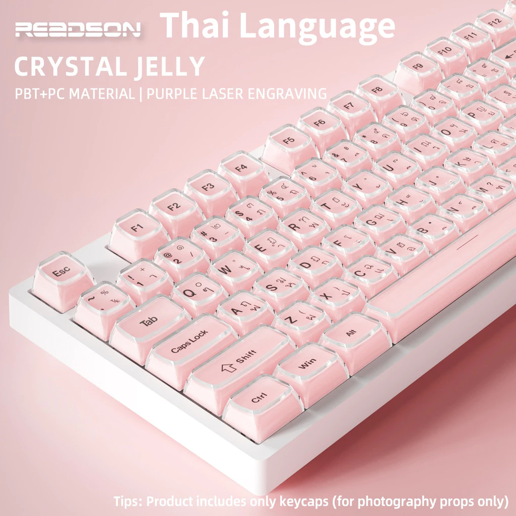 Thai Language ภาษาไทยคริสตัลเยลลี่ ซีเอสเอ แป้นพิมพ์เครื่องกลปุ่มกดแกะสลักและด้านข้างสลักพีซีสองสีฉีดขึ้นรูปขนาดเล็กเต็มชุด