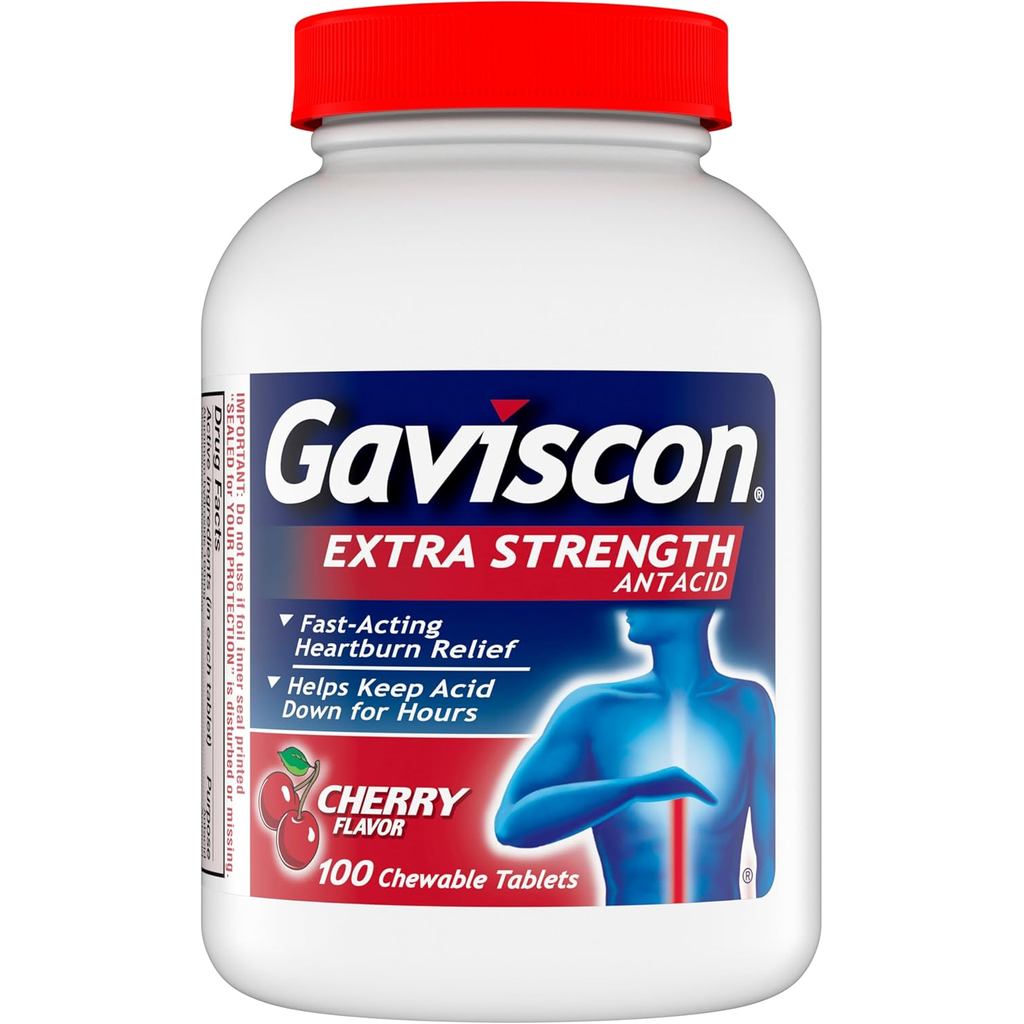 Gaviscon Extra Strength Cherry Chewable Tablet สําหรับบรรเทาอาการวิงหัวใจที่เปิดใช้งานอย่างรวดเร็ว 1