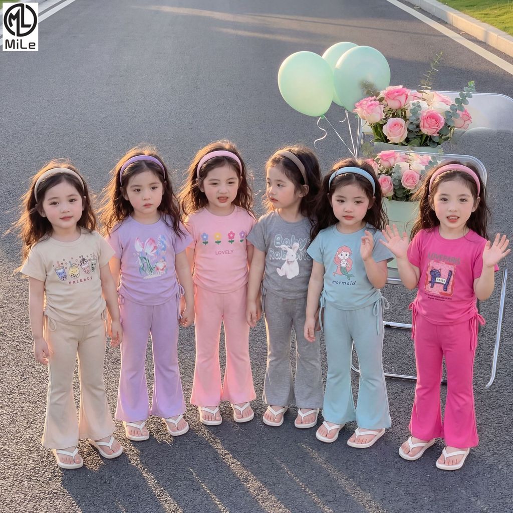 ชุดเด็กผู้หญิง ไซส์ 90-140 ซม. ฤดูร้อนสไตล์ใหม่แขนสั้น น่ารัก ใส่ได้ทุกวัน