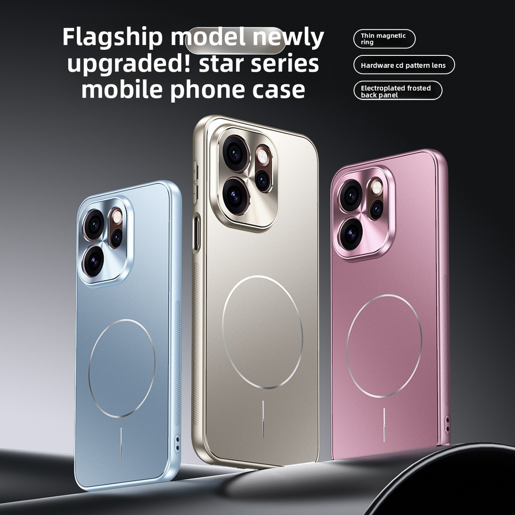 เคสโทรศัพท์สําหรับ OPPO Reno 13 14 15 Pro Max Reno 15 Pro Mini Magnetic Frosted เลนส์โลหะปกป้องปลอก TPU + PC ฝาครอบไฟฟ้า