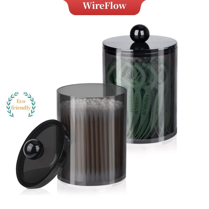 WireFlow กล่องอะคริลิกใส่สำลี/คอตตอนบัด/ไหมขัดฟัน จัดเก็บอุปกรณ์ห้องน้ำ โต๊ะเครื่องแป้ง
