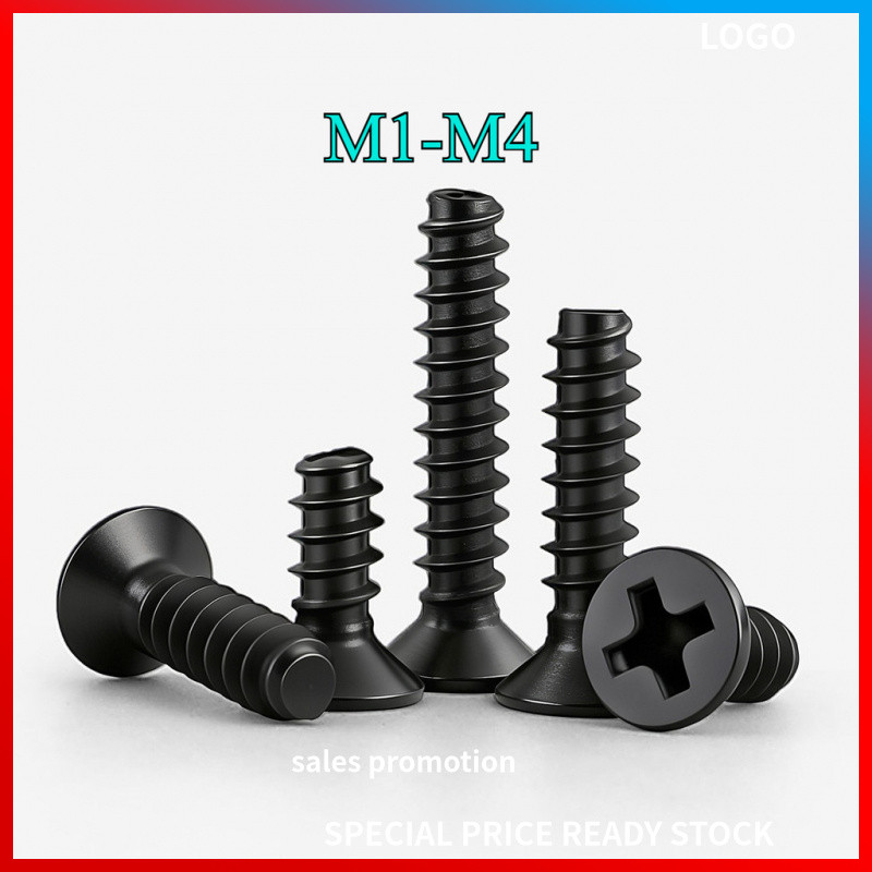 KB cross countersunk หัวหางแบน self-sting สกรูของเล่นเหล็กคาร์บอนสีดํา, สกรูไฟฟ้า M1-M4HN-MB