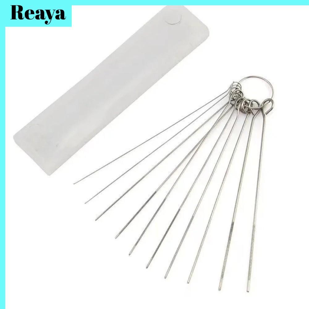 REAYA 10 ชิ้น/กล่องสแตนเลสผ่านเข็ม, เครื่องมือทําความสะอาดฝักบัวหัวฝักบัวสแตนเลสเข็มชุดแปรง, ตัดเชื่อม 0.4-1.6 มม. Dredge เชื่อมซ่อมเครื่องมือ