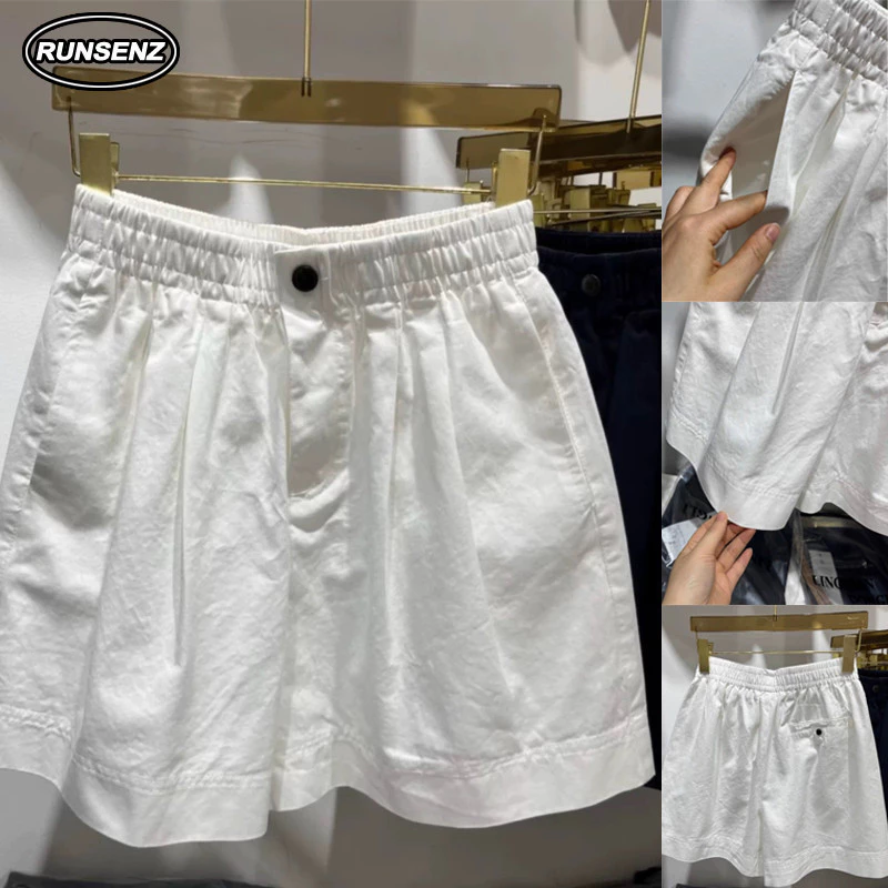 กางเกงขาสั้นสำหรับคนอ้วน ไซส์พิเศษ M-4XL ทรงกว้าง สีขาว