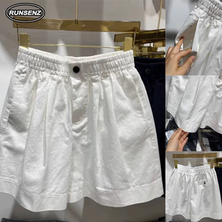 กางเกงขาสั้นสำหรับคนอ้วน ไซส์พิเศษ M-4XL ทรงกว้าง สีขาว